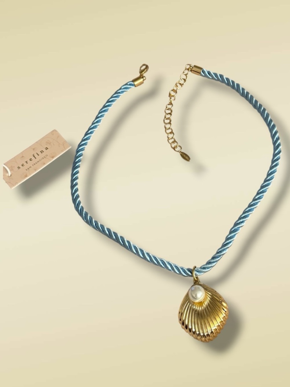 NWT Serefina Anthropologie Blue Rope Gold Shell and Pearl Necklace